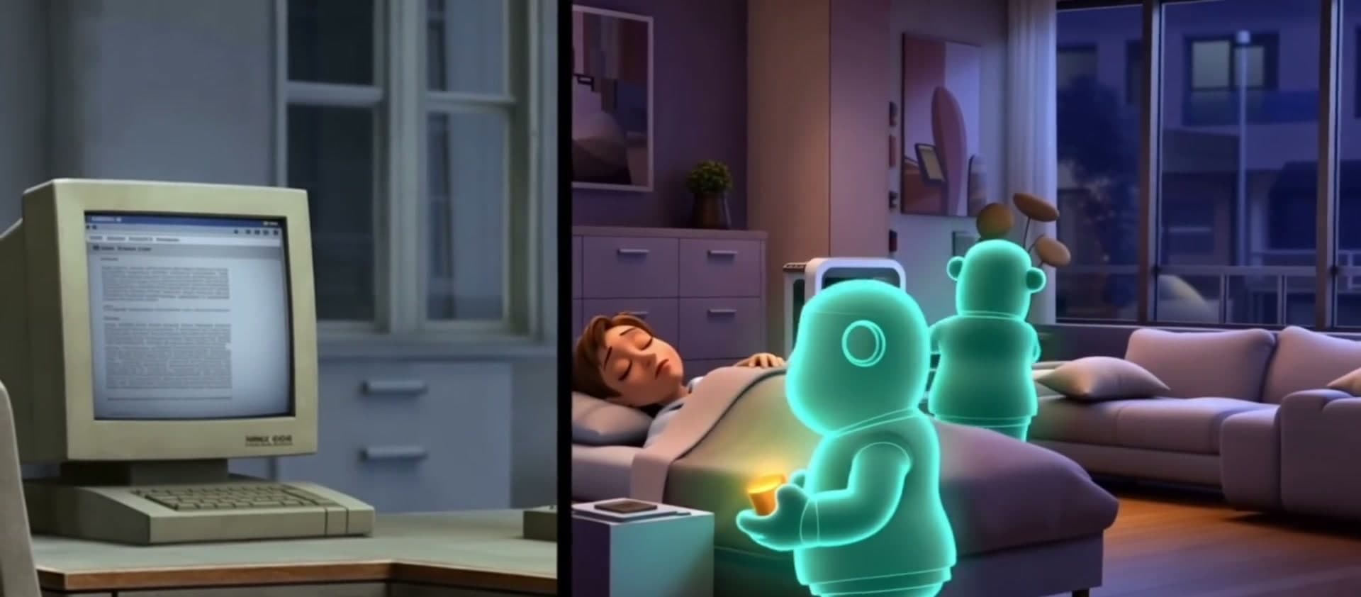 1996 website on the left. 2026 AI agent working while you sleep on the right.